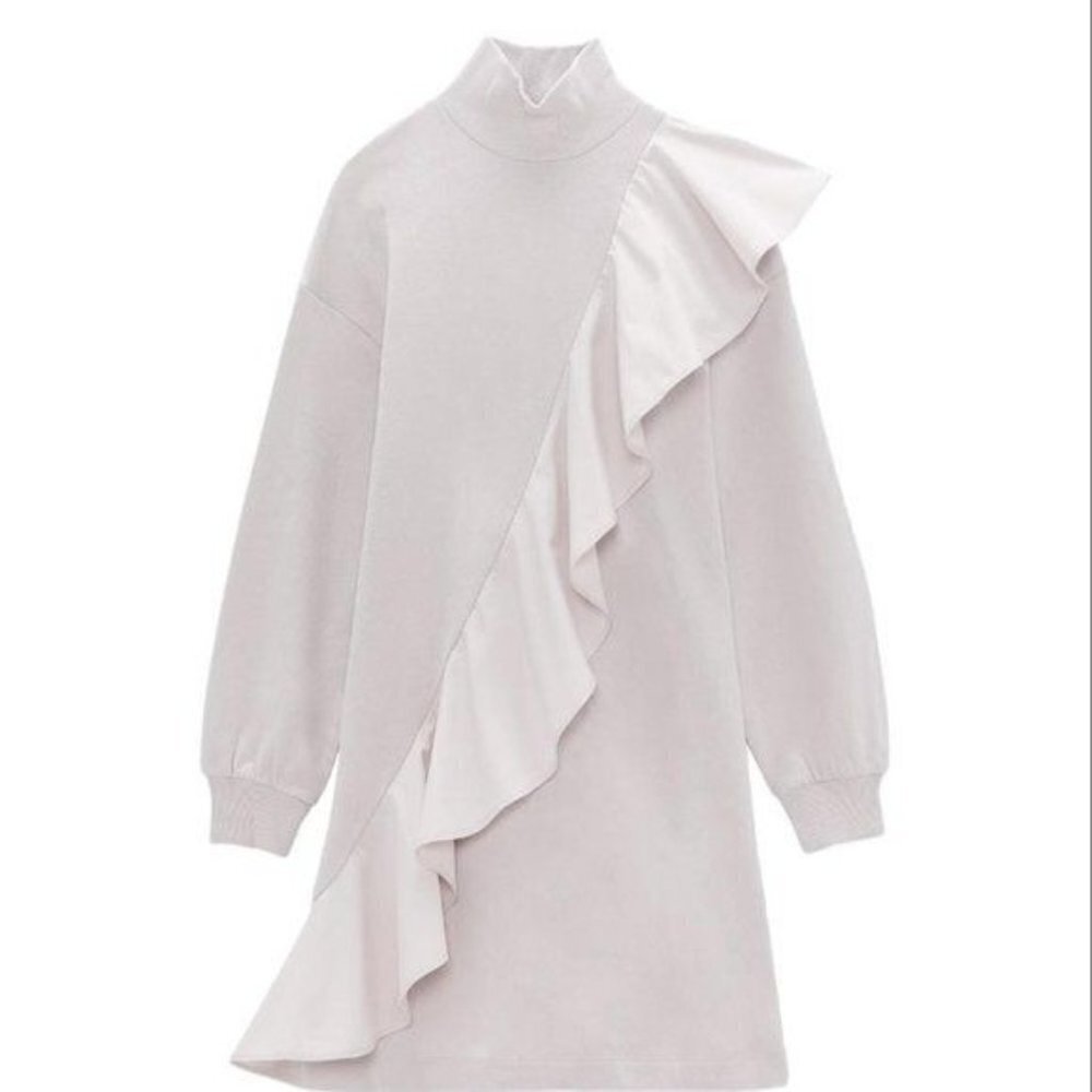 ZARA DRESS SWEATSHIRT WHITE SIZE XS 6050/027/837